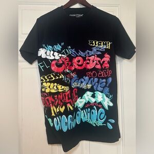 Evolution in‎ Design Black T-Shirt Short Sleeve Streetwear Graffiti Size Medium